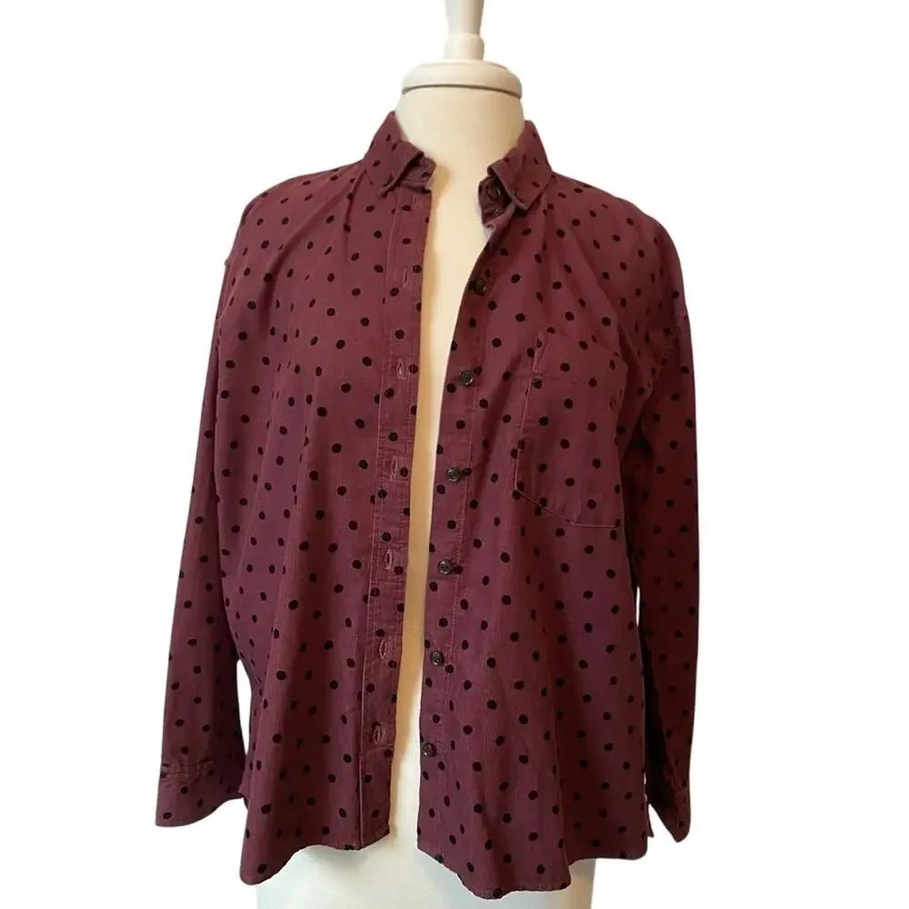 Madewell‎ NWT Women's S Corduroy Polka Dot Oversized Button Down Shirt Casual